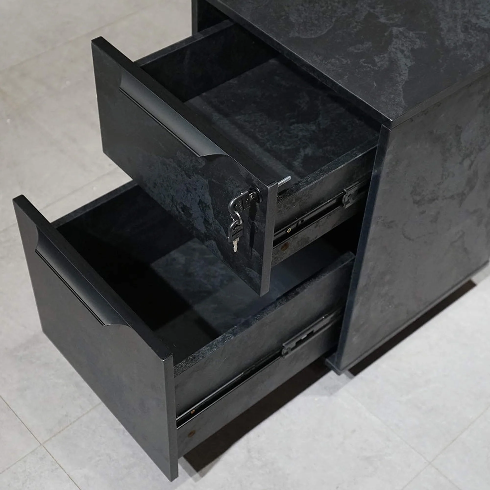 AFTAN Black Executive Desk with Pedestal & Left Mobile Return 180cm - Black Concrete - Image 17