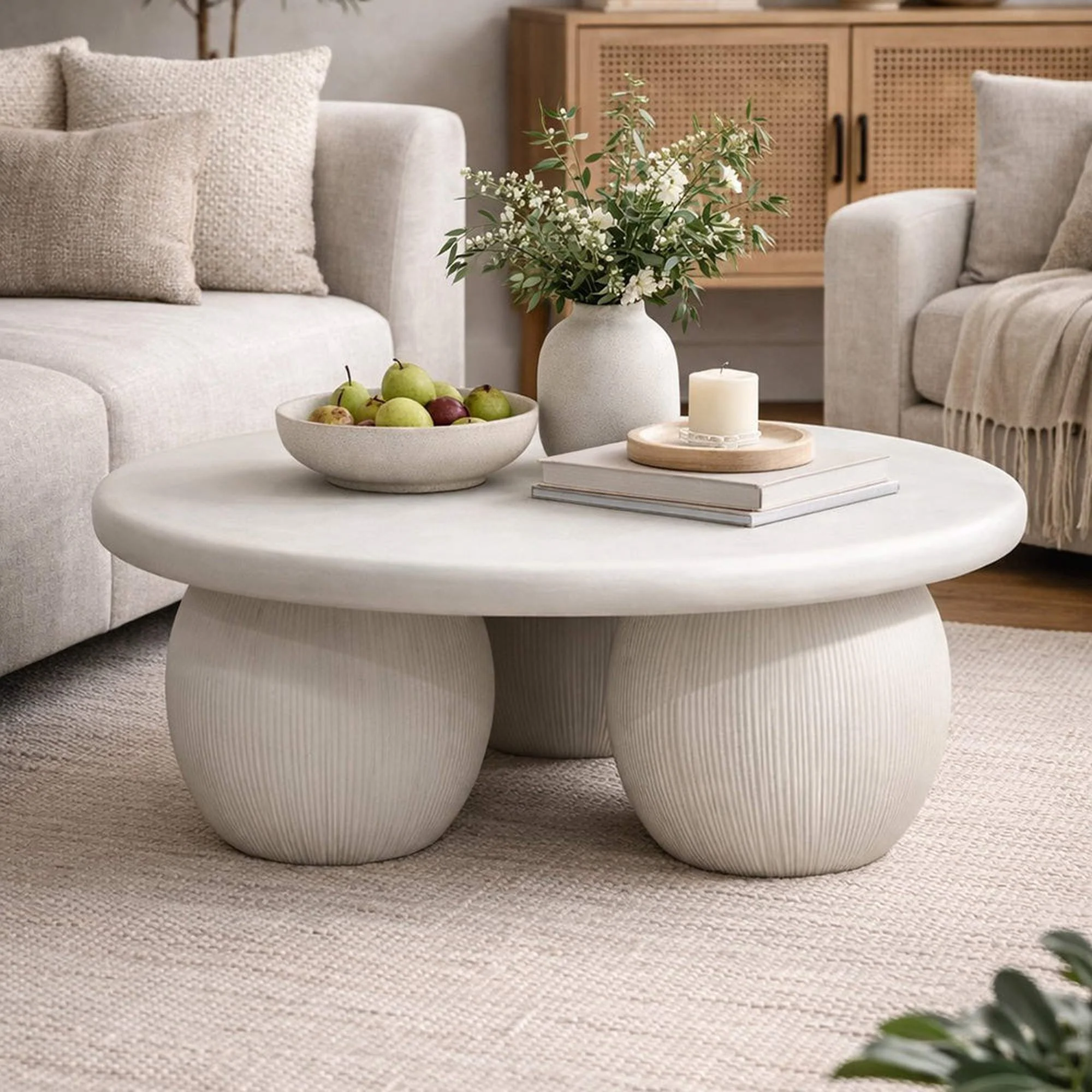 ROCCO Indoor & Outdoor Coffee Table 89.5cm - White Concrete - Image 2